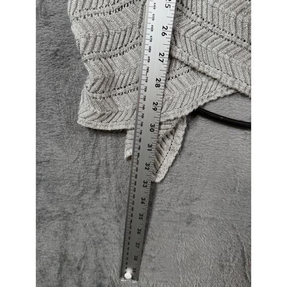 ANA A New Approach Silver Open Knit Cardigan Sweater XL Metallic Draped Hem - Picture 7 of 8